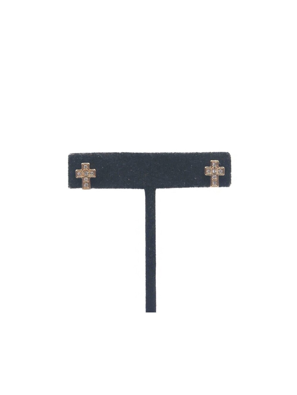 Gold Tone and Clear Rhinestones Cross Stud Earrings.